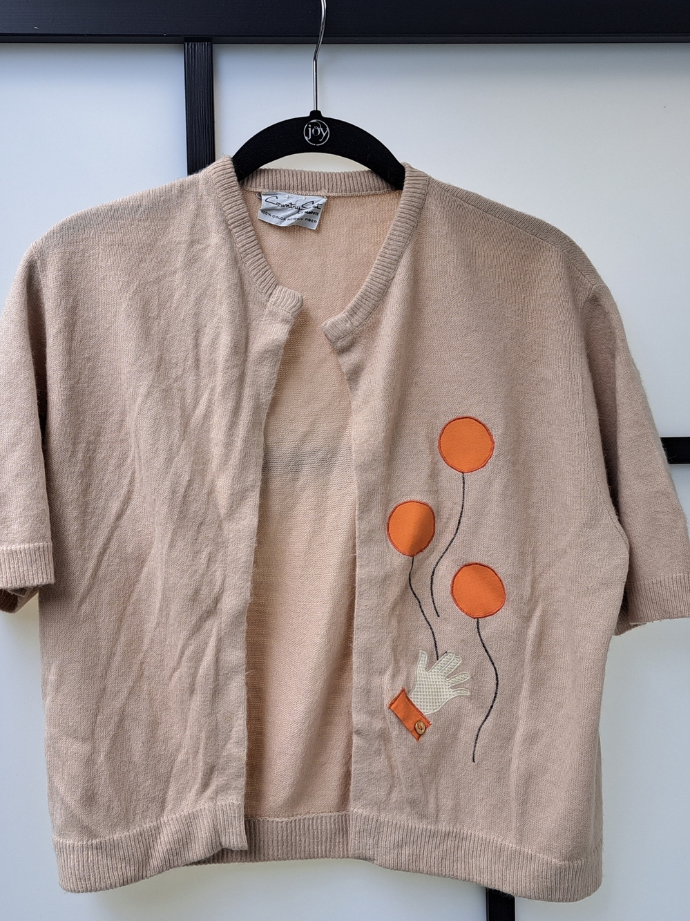 Country Set By Margit Vintage 1960s Cardigan with Orange Balloon Appliqué